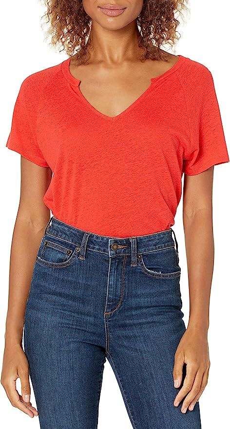 Amazon Brand - Goodthreads Women's Linen Modal Jersey Short-Sleeve Slit-Neck T-Shirt | Amazon (US)