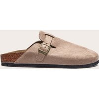 Beige Faux Suede Buckled Mule Cloggs | PrettyLittleThing UK