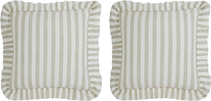 VHC Brands Finders Keepers Ruffled Fabric 2 Piece Euro Sham for Pillows Tan White Striped Farmhou... | Amazon (US)