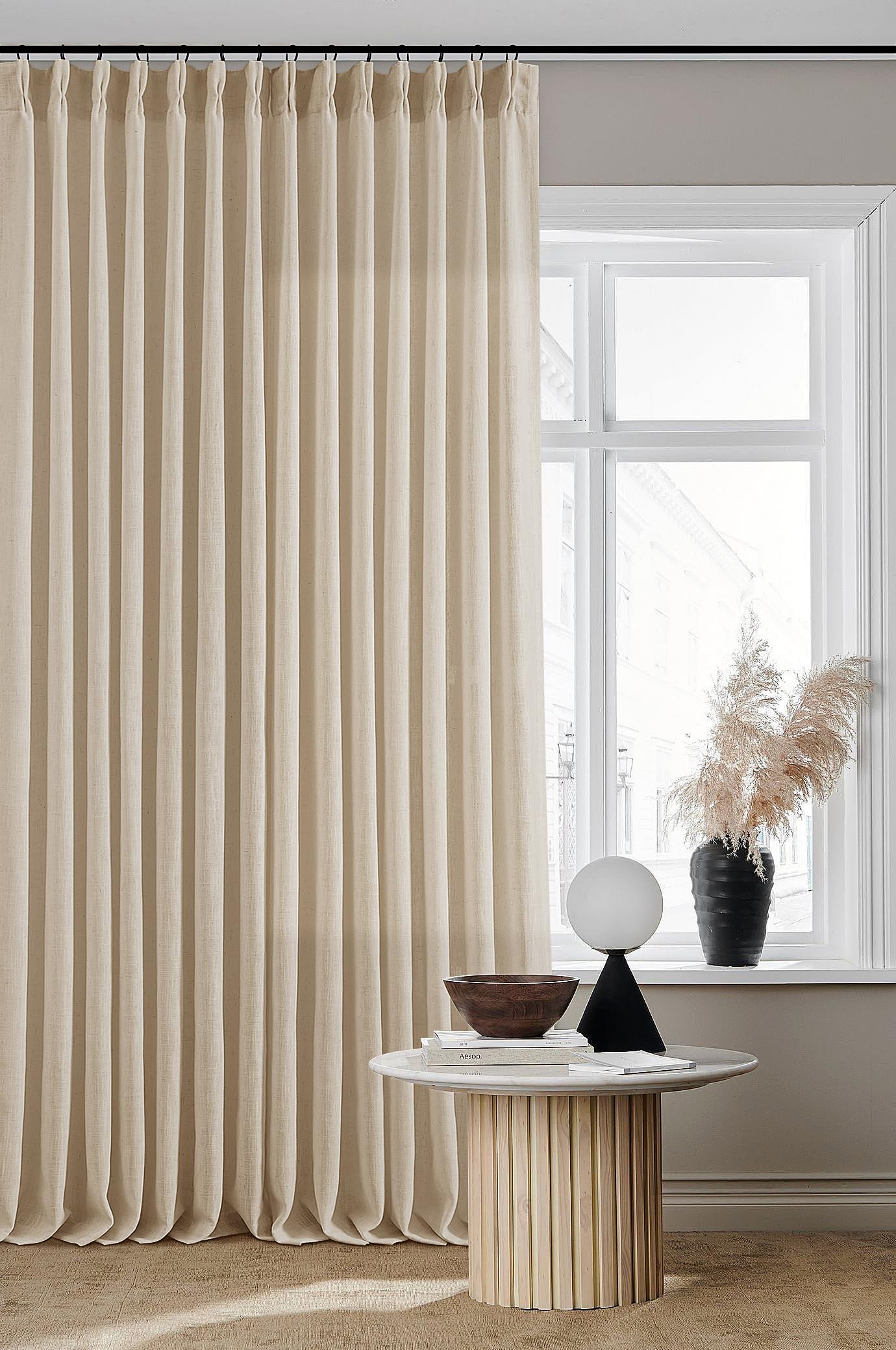 Beige Flax Linen Curtains 96 Inches Long for Living Room Dining 2 Panels Burlap Textured Pinch Pl... | Amazon (US)