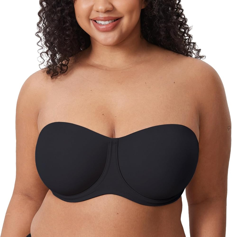 DELIMIRA Confishape Strapless Bras for Women - Full Coverage Plus Size Bandeau Underwire Unlined ... | Amazon (US)