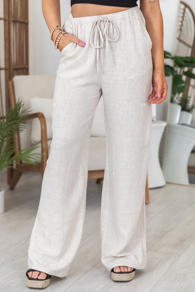 Keep On Dreaming Beige Linen Blend Cargo Pants | Pink Lily
