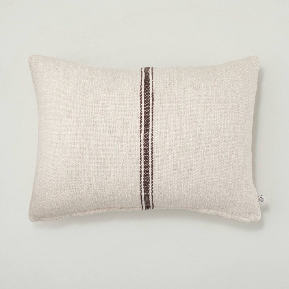 14"" x 20"" Bold Vertical Stripe Lumbar Throw Pillow Brown/Natural - Hearth & Hand with Magnolia | Target