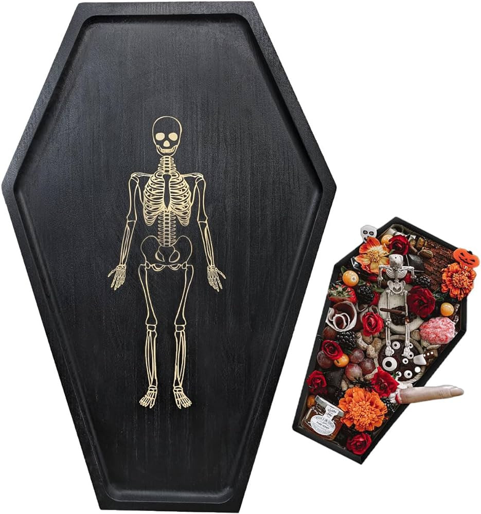 Halloween Party Decorations - Coffin Charcuterie Board, Gothic Coffin Serving Tray with Engraved Skeleton - Halloween Party Food Decor Accessories - 15.7" Length | Amazon (US)