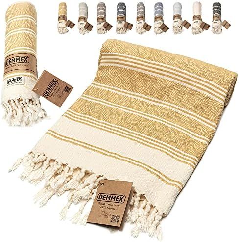 DEMMEX Certified 100% Organic Cotton & Organic Dye Prewashed XL Diamond Weave Turkish Towel Pesht... | Amazon (US)