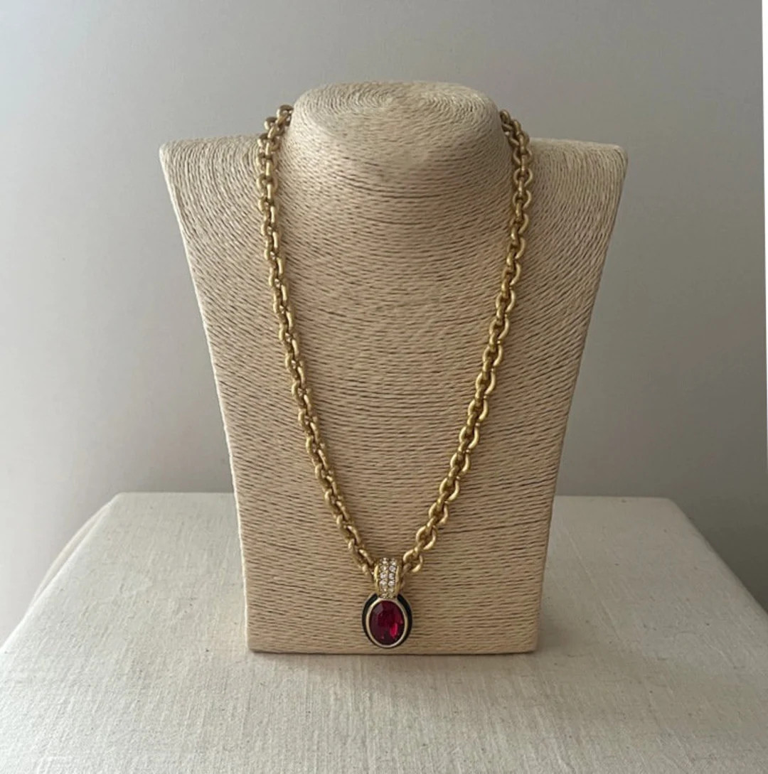 Vintage Monet Jewelled Pendant Gold Plated Chunky Chain - Etsy UK | Etsy (UK)