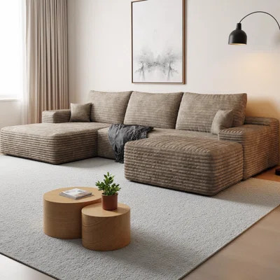 107" U-Shaped Cloud Sectional Sofa with Ottoman and Left Chaise, Plush Corduroy Fabric Deep Seat Corner Couch, Modern 4-Seat Sofa for Living Room, No | Wayfair North America
