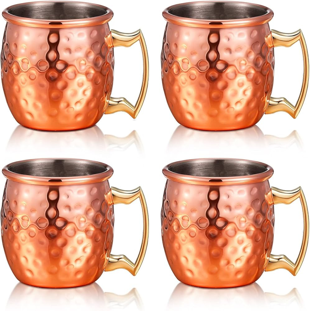 4 Pieces Mini Moscow Mugs 2 oz Mule Shot Glasses for Home, Kitchen, Bar Drinkware (Rose Gold) | Amazon (US)
