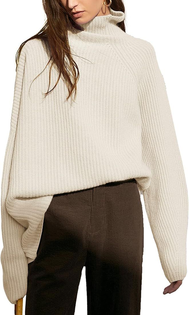 Womens Turtleneck Oversized Cozy Sweaters Asymmetric Hem Long Sleeve Casual Loose Pullover Knit T... | Amazon (US)