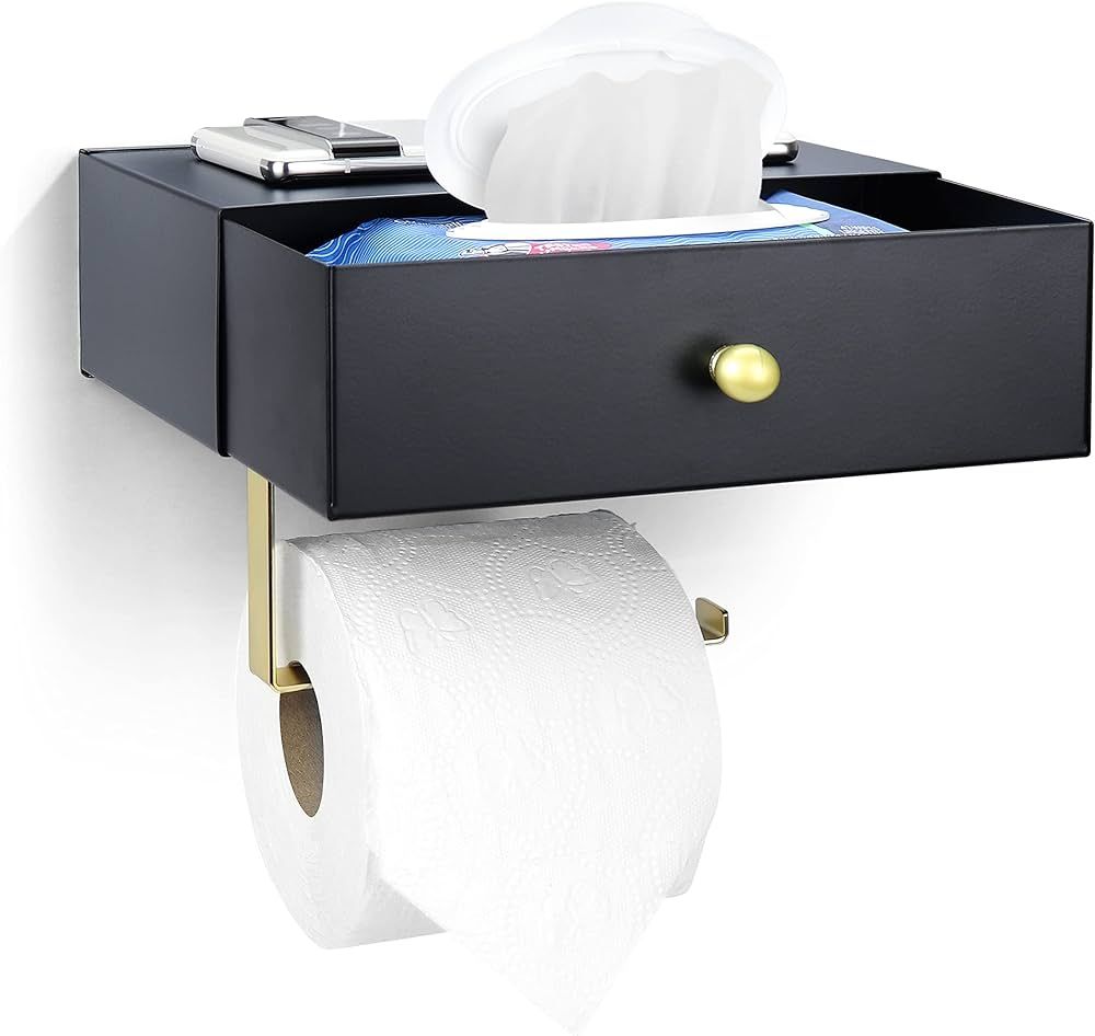 Atlas Home Toilet Paper Holder with Shelf - Flushable Wipes Dispenser & Storage Fits Any Bathroom... | Amazon (US)