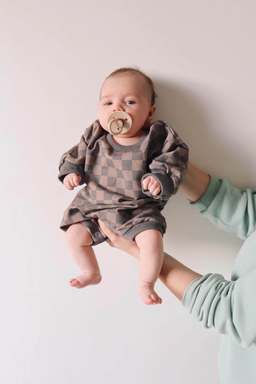 Faded Brown Checkerboard | Long Sleeve Romper | Forever French
