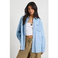 boohoo Women's Oversized Denim Shirt in Bleach Wash | Size: 10 | Denim/Cotton | boohoo (US & Canada)