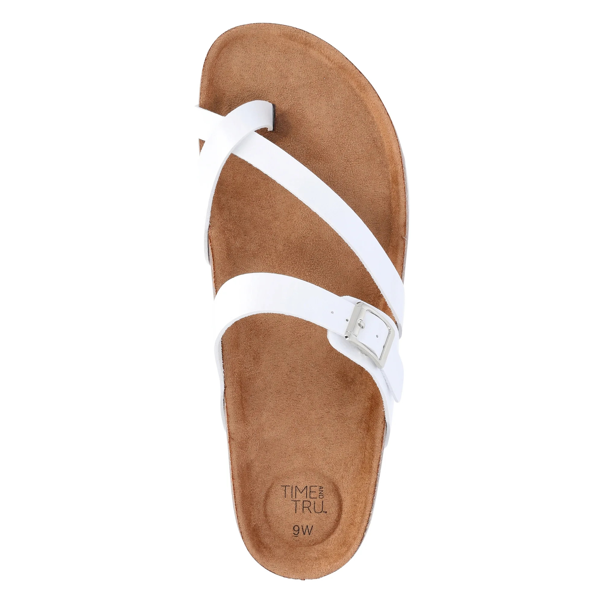 Time and Tru Women's Asymmetric Strap Footbed Sandals, Wide Width Available | Walmart (US)