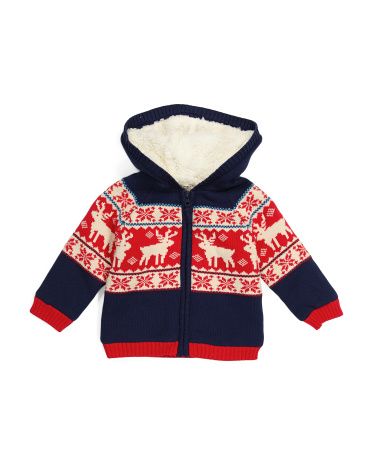 Toddler Boys Reindeer Jacquard Hooded Sweater | TJ Maxx