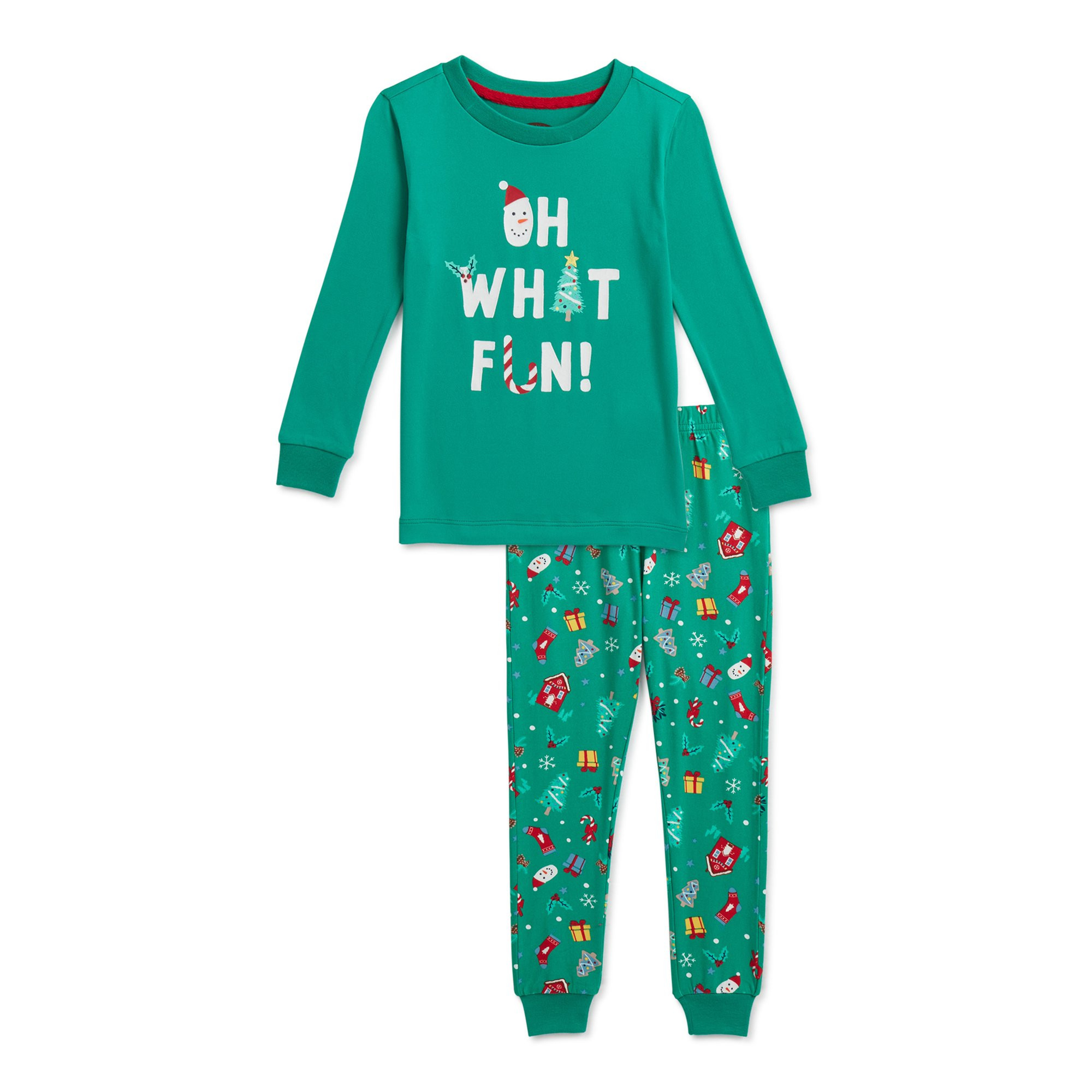 Holiday Time Matching Family Christmas Pajamas Toddler Boy and Girl Unisex Oh What Fun 2-Piece Pa... | Walmart (US)