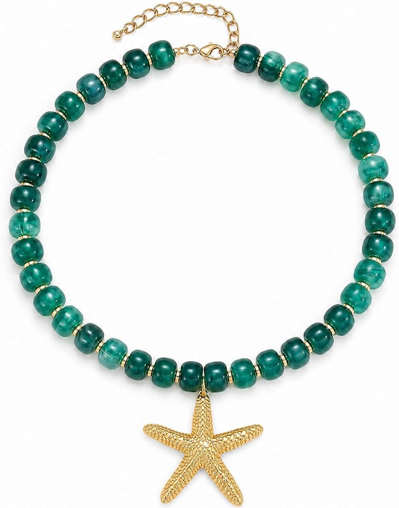 Chunky Beaded Starfish Shell Necklace for Women Colorful Boho Summer Chain Choker Beach Necklace ... | Amazon (US)