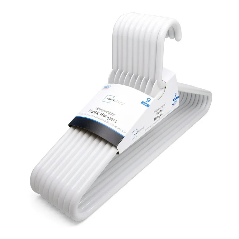 Mainstays Heavyweight Plastic Clothes Hangers - 9 Pack, Strong Support for Coats & Suits - White | Walmart (US)