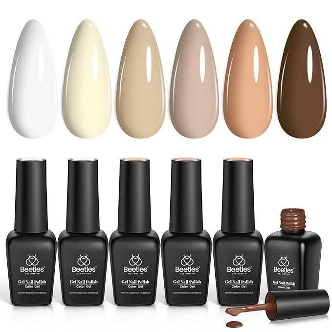beetles Nude Gel Polish Nail Set 6 Colors Sandstorm Collection Peach Brown Natural Manicure Kit S... | Amazon (US)