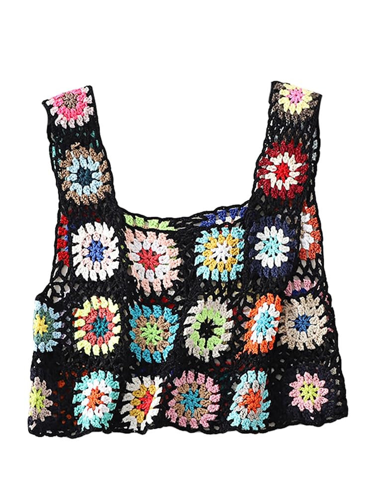 X-Small Size & Small Size Womens Crochet Tank Top Knit Colorful Floral Embroidery Summer Boho Cam... | Amazon (US)