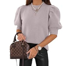 Women's Puff Short Sleeve Sweater Tops 2023 Spring Summer Trendy Crew/Square/V Neck Casual T Shir... | Amazon (US)