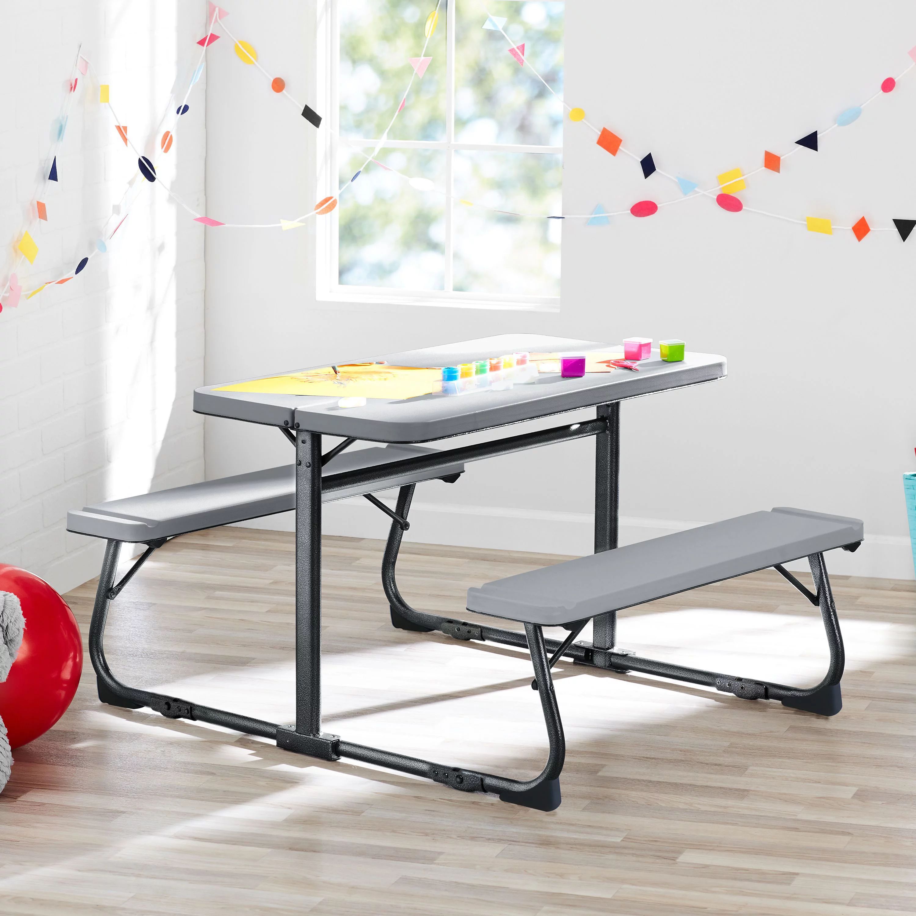 Your Zone Folding Kid's Activity Table with Gray Texture Surface, Steel and Plastic, Multi-Functi... | Walmart (US)