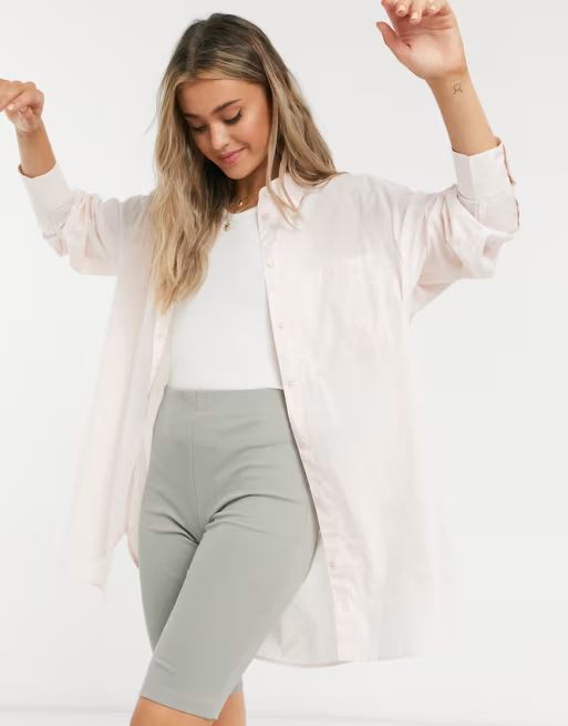 Monki Lindy organic cotton oversize shirt in pink | ASOS (Global)