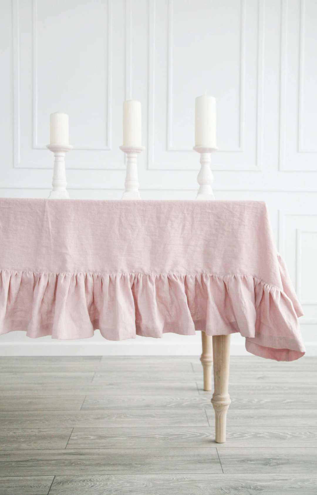 Linen Ruffled Dusty Rose Tablecloth Custom Pastel Tablecloth From Soft Stone Washed Linen Pink Ha... | Etsy (US)