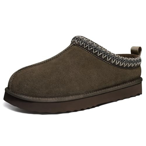 Litfun Women's Fuzzy House Slippers Genuine Suede Fluffy Winter Slipper Cozy Furry Warm Shoes Indoor/Outdoor, Black Olive EU 39 | Amazon (US)