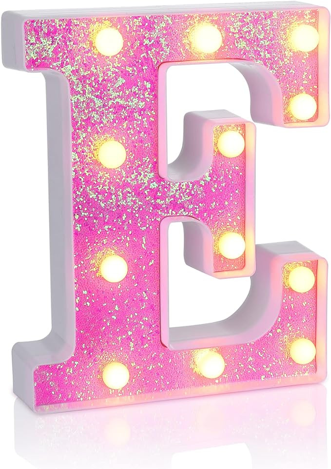 Foaky Pink Light up Letters，Pink Party Decorations,Girls Room Decor,Glitter Light Up Letters,Al... | Amazon (US)