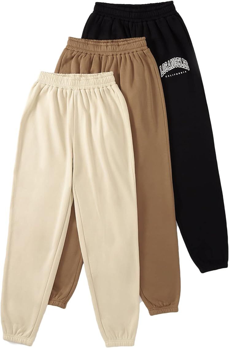 SheIn Women's 3 Packs Drawstring Elastic Waist Thermal Sweatpants with Pockets | Amazon (US)