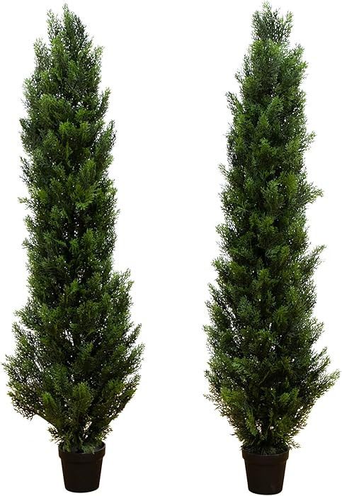 Nearly Natural 5ft Cedar Topiary Artificial Trees - UV Resistant, Realistic Green Foliage, Cone S... | Amazon (US)