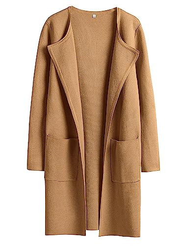 ANRABESS Women's Open Front Knit Lightweight Cardigan Casual Long Coatigan Sweater Lady Jacket Coat 2025 Fall Outerwear Light Brown Medium | Amazon (US)