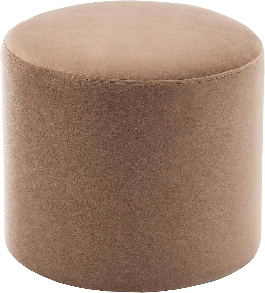 Wovenbyrd 19-Inch Wide Round Pouf Ottoman Footstool, Light Brown Velvet | Amazon (US)