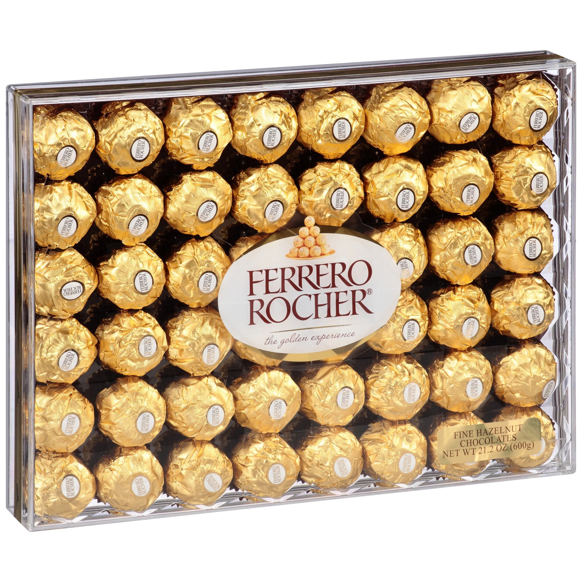 Ferrero Rocher Fine Hazelnut Chocolates, Chocolate Gift Box, 48 Count Flat, 21.2 oz | Walmart (US)