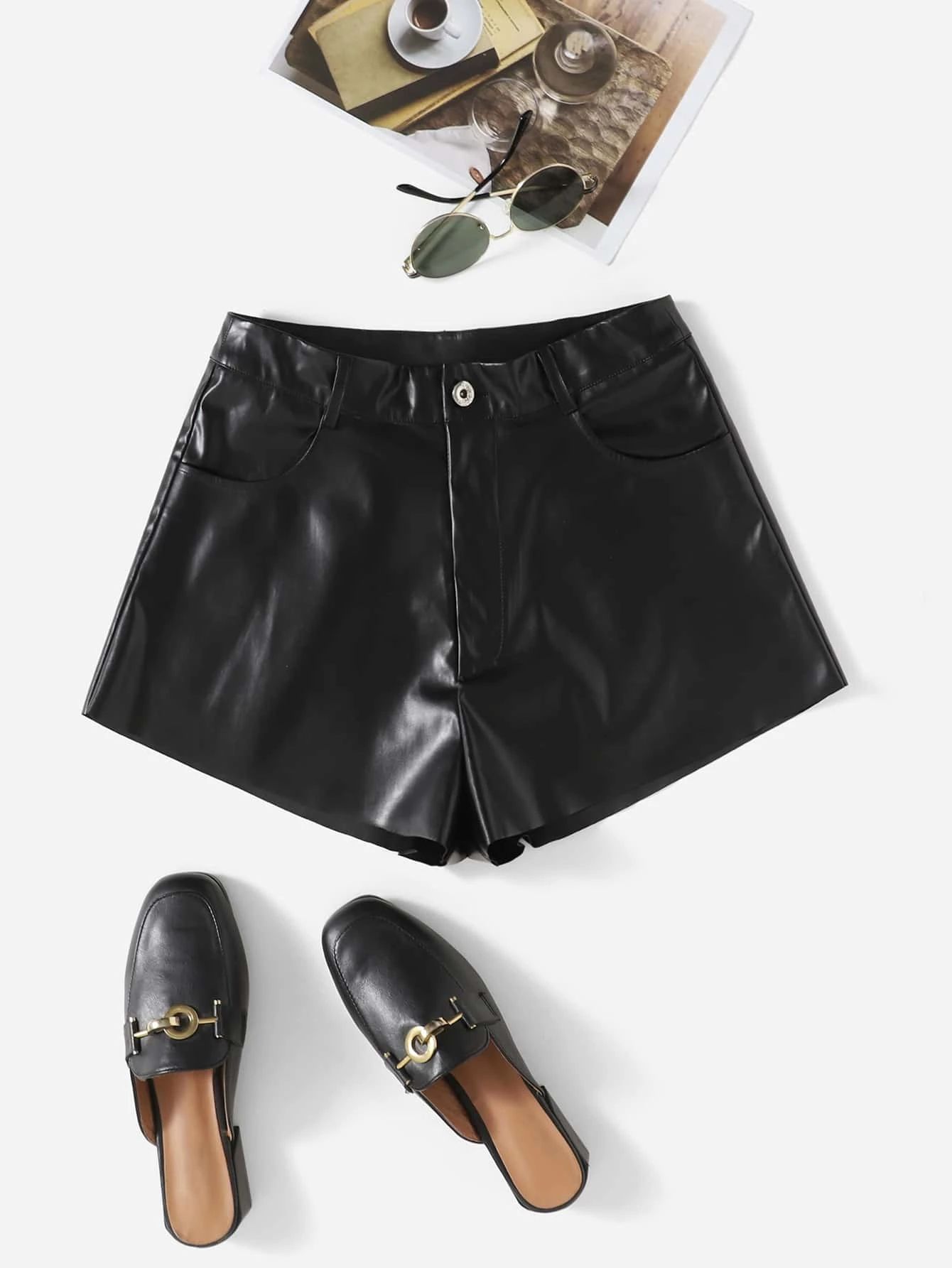 SHEIN Wide Leg Leather Look Shorts | SHEIN