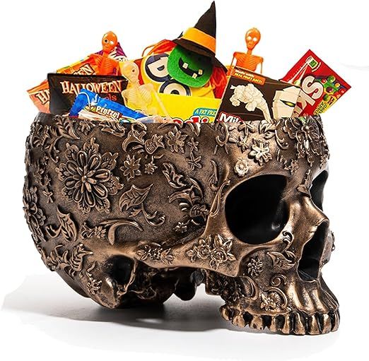 Skull Halloween Candy Server Bowl, 6" Spooky Decorations Sugar Snack Tray, Deep Polyresin Skulls ... | Amazon (US)