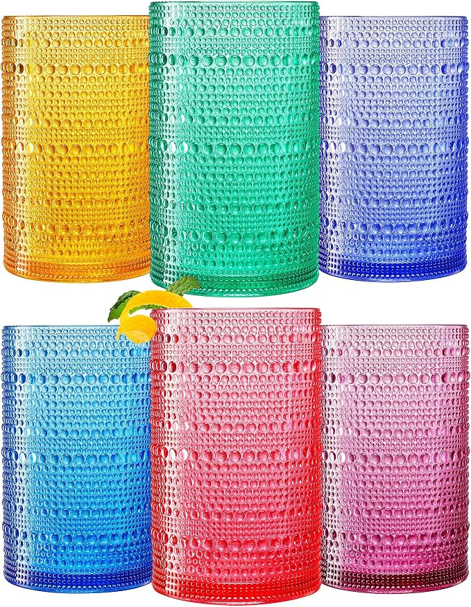 Khen Plastic Hobnail Drinking Highball Glasses Set of 6 Bright Tones Cups 14oz, Shatterproof & Un... | Amazon (US)