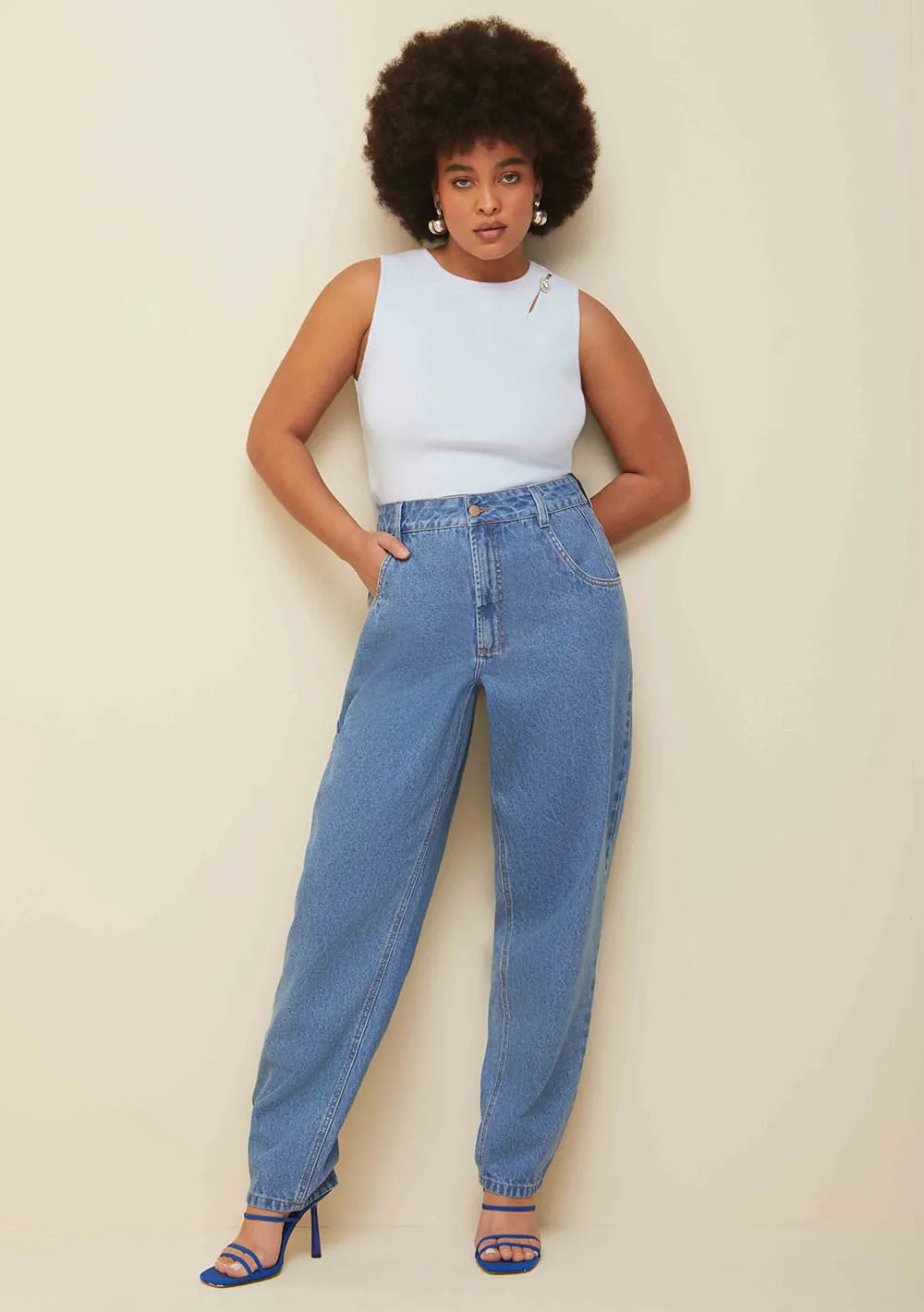 Calca Morena Rosa Mom Fit Cós Alto Com Recorte Jeans | OffPremium (BR)