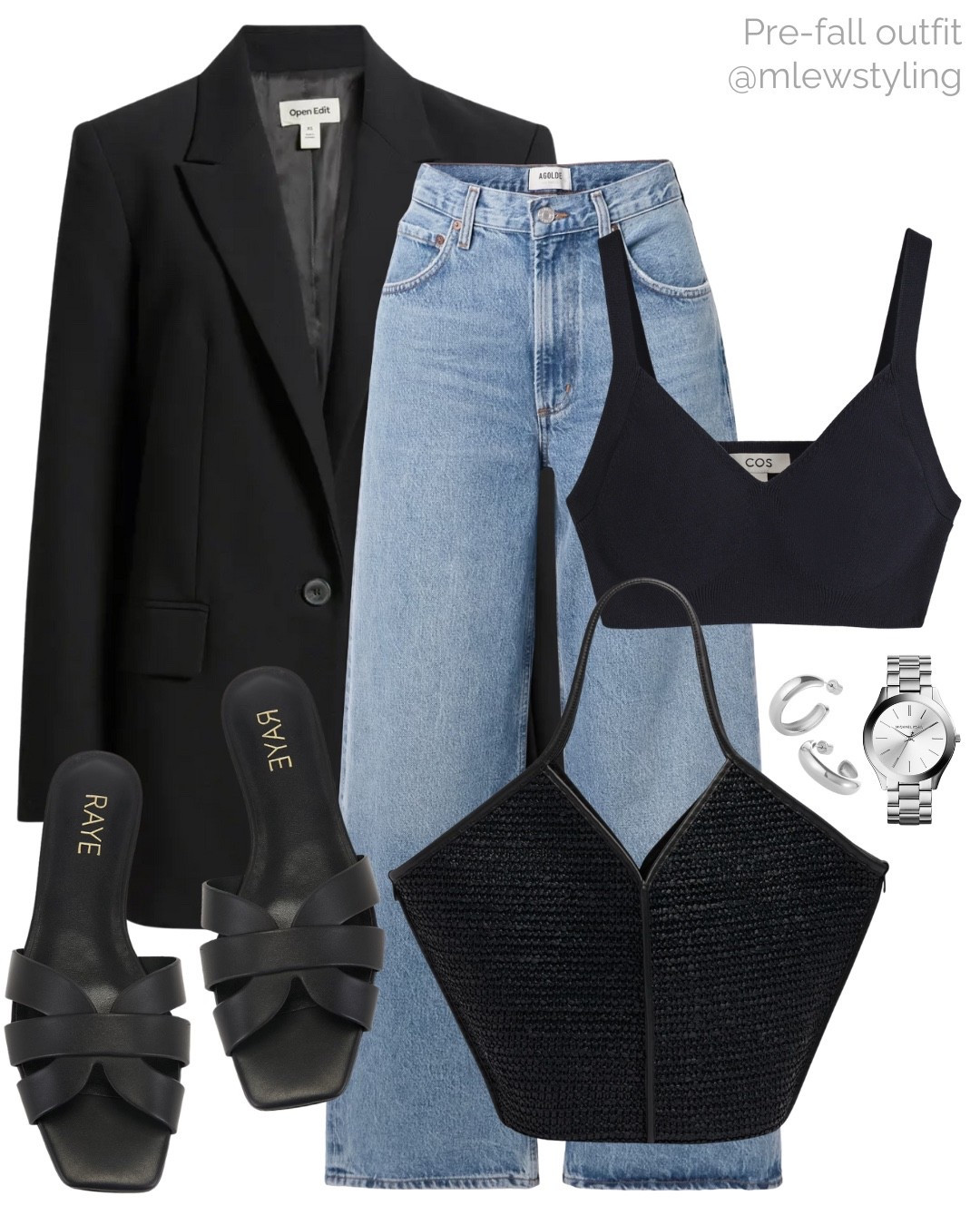 Pre-fall outfit with a black blazer 🖤

Tags: autumn fashion, crop top, black raffia bag, leather slide sandals, Nordstrom blazer, silver Michael kors watxh, Jenny bird hoop earrings, Agolde low rise jeans, weekend outfit, everyday look

#LTKItBag #LTKShoeCrush #LTKSeasonal