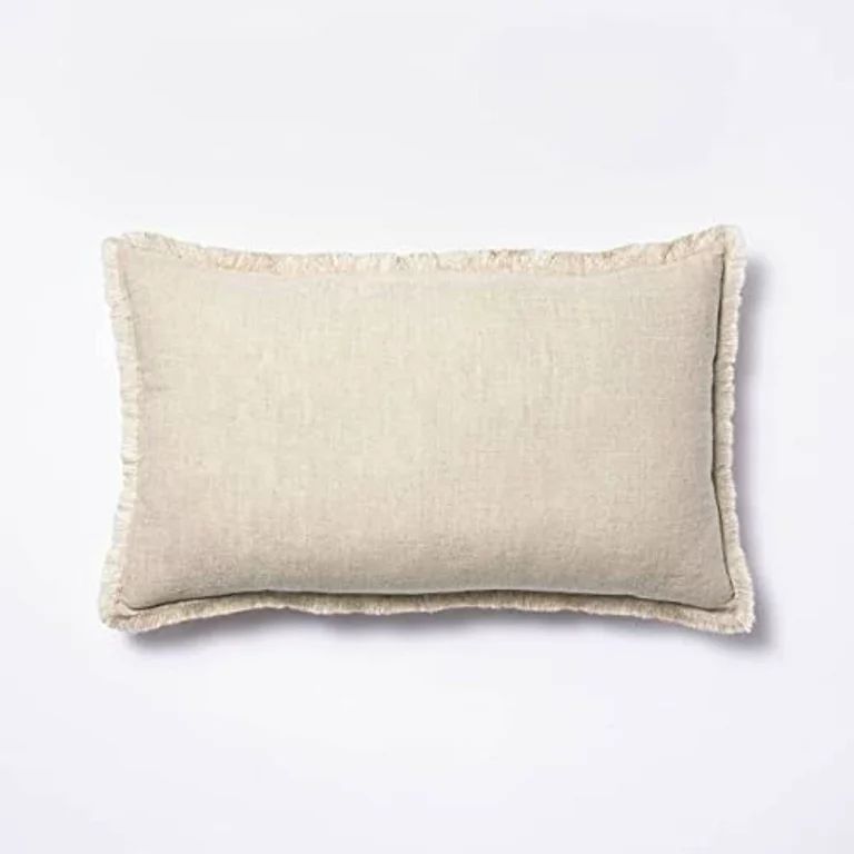 Linen Throw Pillow with Contrast Frayed Edges - Neutral/Cream by Threshold Designed with Studio M... | Walmart (US)
