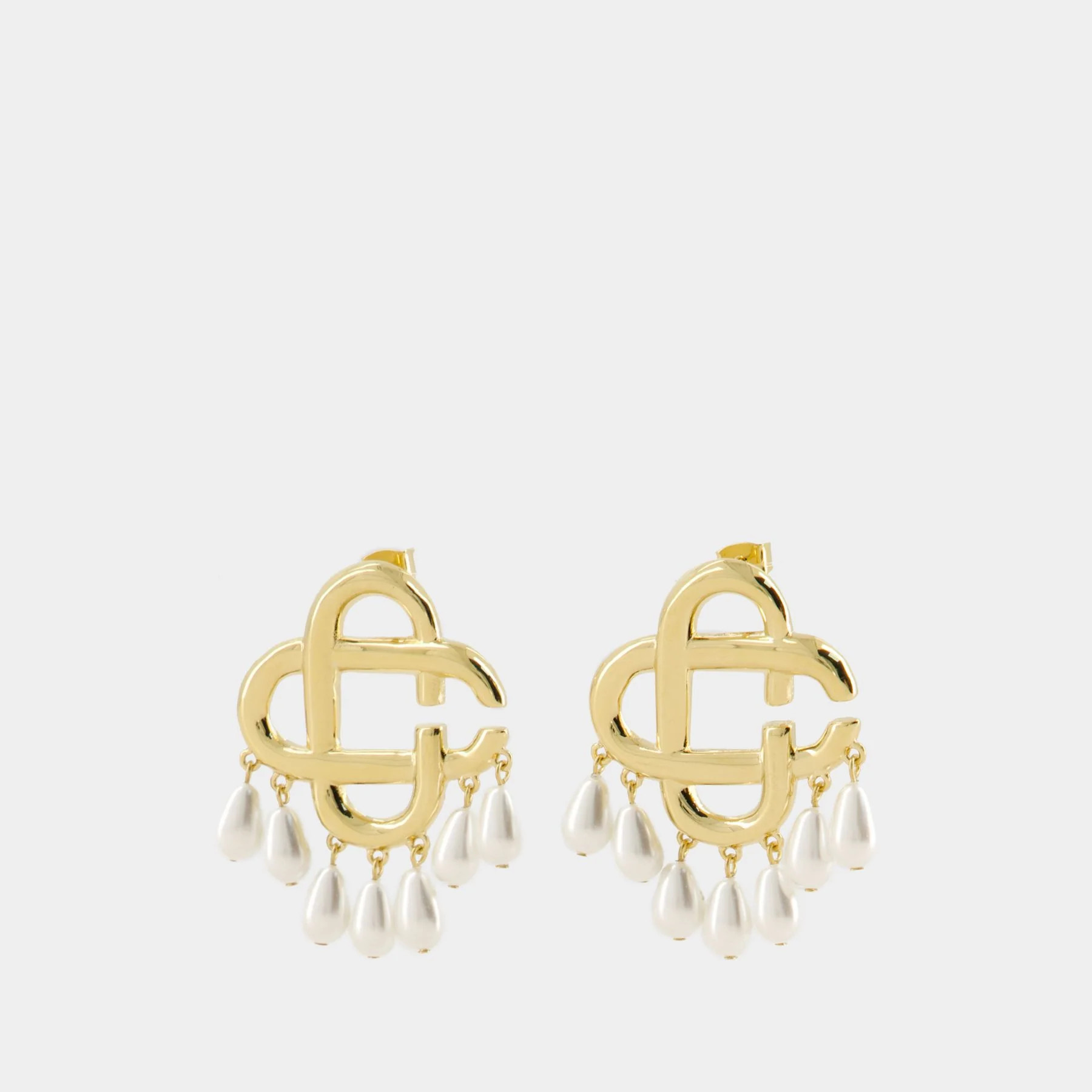 Pearl Drop Logo Earrings - Casablanca - Gold - Gold | Monnier Paris (ROW)
