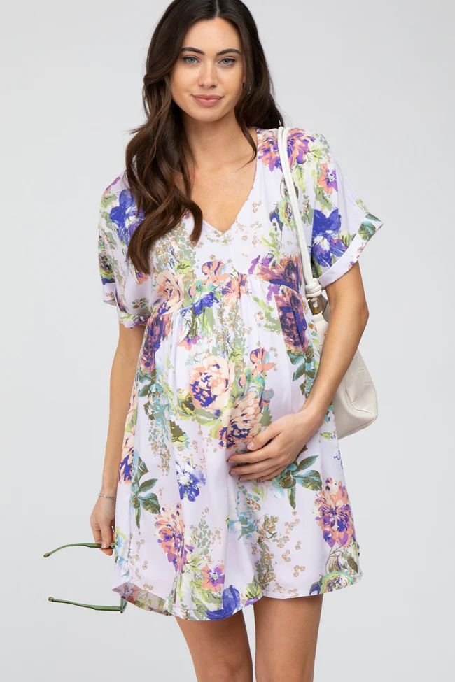 Lavender Floral V-Neck Maternity Dress | PinkBlush Maternity