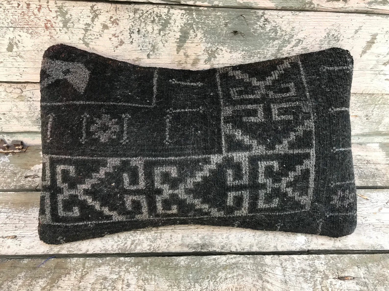 Black White Vintage Rectangular Handwoven Wool Carpet | Etsy | Etsy (US)