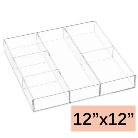 NIUBEE 6-Section Acrylic Drawer Organizer Clear Makeup Organizer Tray(11.8x11.8 inch) Multi-Purpose Storage Solution for Makeup Vanity Desk School Office Supplies & More for Bathroom Kitchen | Walmart (US)
