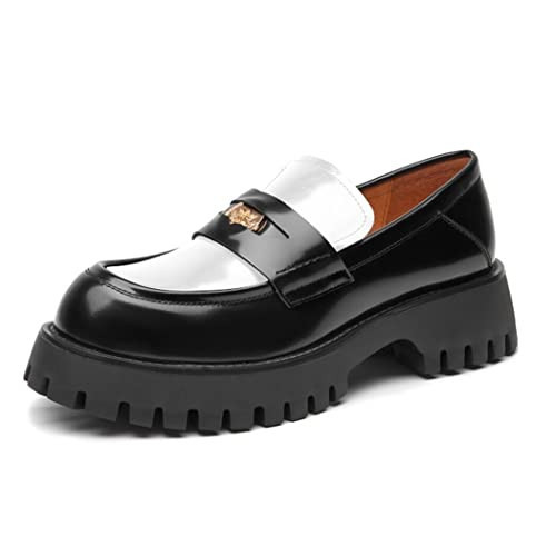 BEAU TODAY Chunky Loafers Women,Patent Leather Platform Loafers for Women,Lug Sole Slip On Penny Shoes,Comfortable Work Office Business Casual Dress Shoes Black and White 9 | Amazon (US)