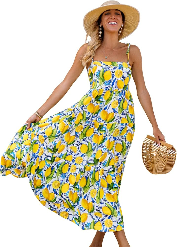 Kenny Flowers Women's Resort Dress, Organic Rayon Maxi Dress, Smocked Back, Adjustable Tie Straps... | Amazon (US)