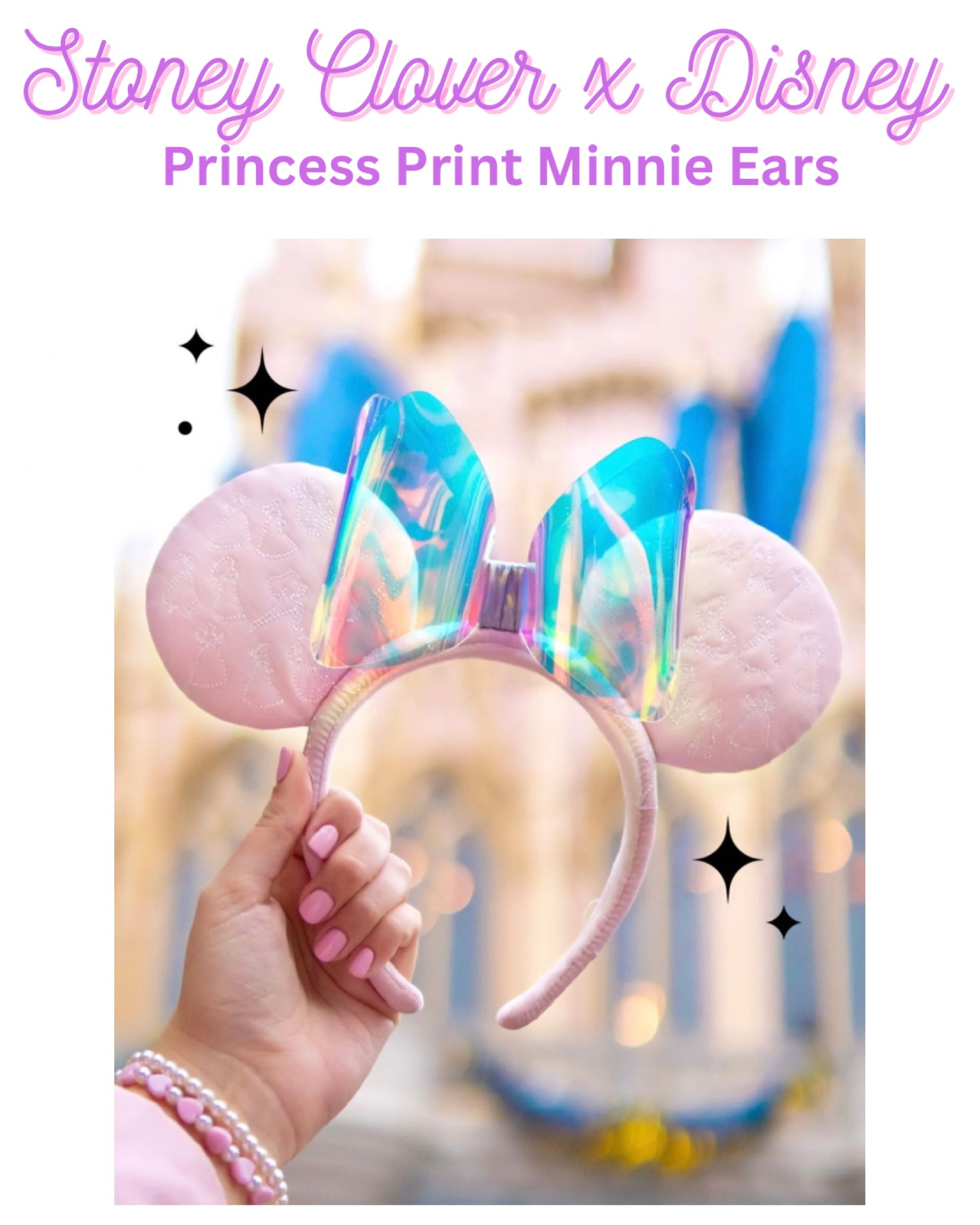 Stoney Clover Lane x Disney 💜 Disney Princess print Minnie ears with iridescent bow 

#LTKfamily #LTKunder50 #LTKkids