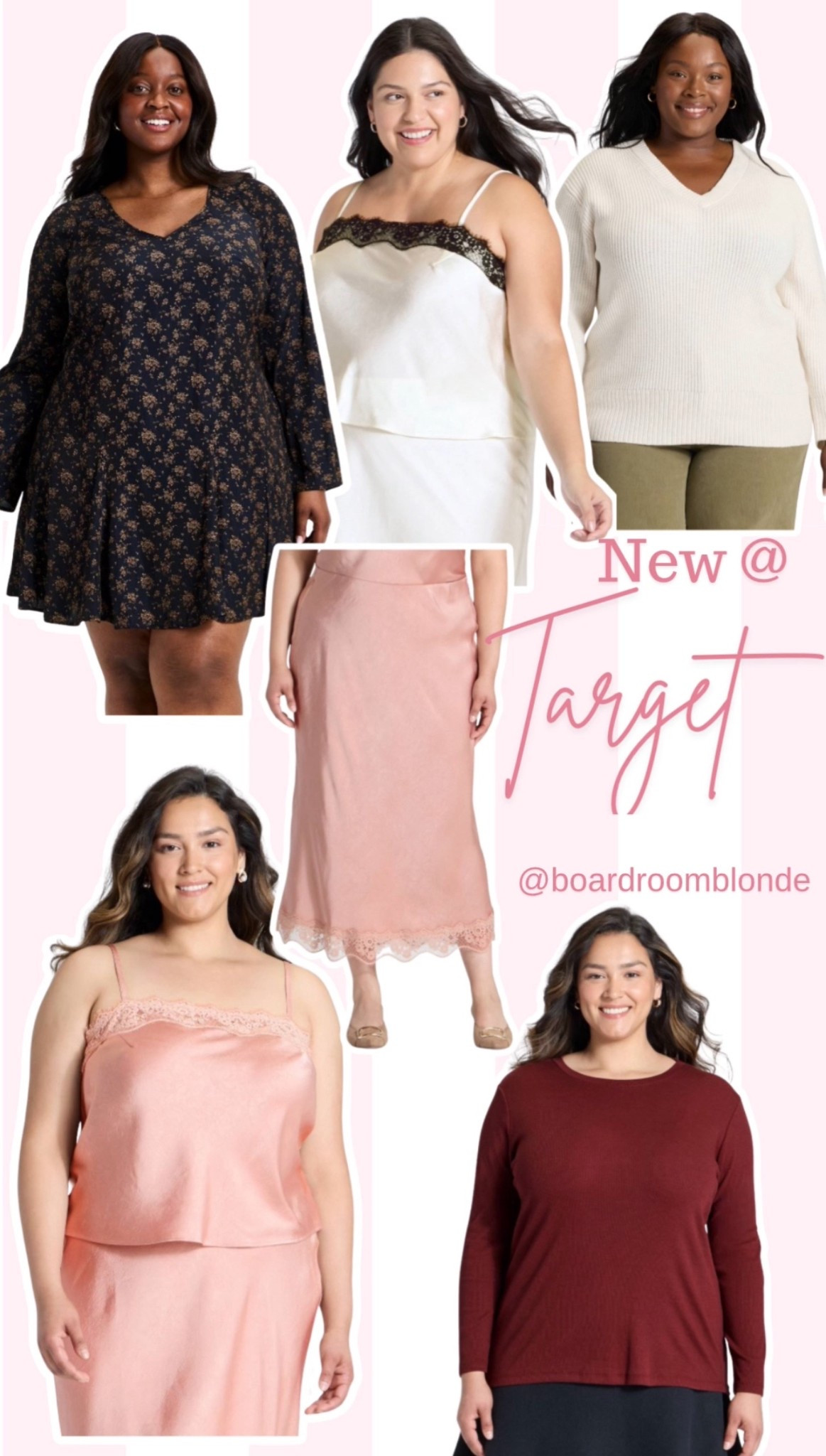 New at Target and the mix is actually good. 🌸 A pretty floral swing dress for everyday, soft neutral sweaters 🤍, and the satin cami-and-skirt sets that look feminine without trying. The lace-trim slip skirt is an easy holiday option if you want something comfortable but still pretty 🎀. The burgundy long-sleeve is a simple basic you’ll wear nonstop.

Everything linked in order below.

#LTKHoliday #LTKFindsUnder50 #LTKPlusSize