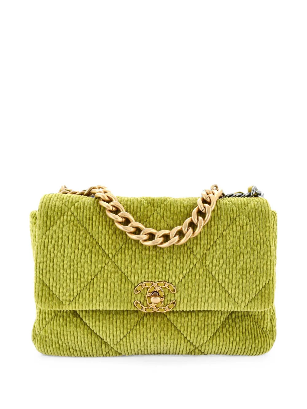 CHANEL Pre-Owned 19 Flap Bag Quilted Corduroy Medium crossbody bag - Green | Farfetch Global