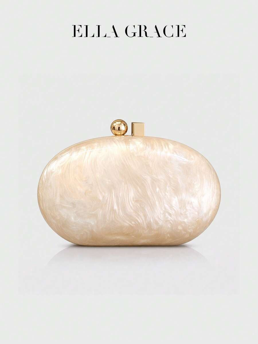 ELLA GRACE- Vintage Marble Acrylic Hard Shell Clutch For Women, Elegant Evening Party Bag With Me... | SHEIN